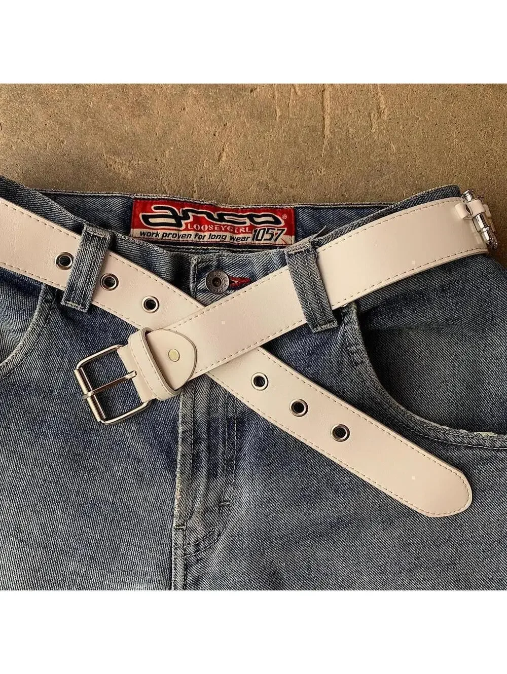 Y2k Cyber White Bullet Belt studded vintage style. Cool grunge/punk look